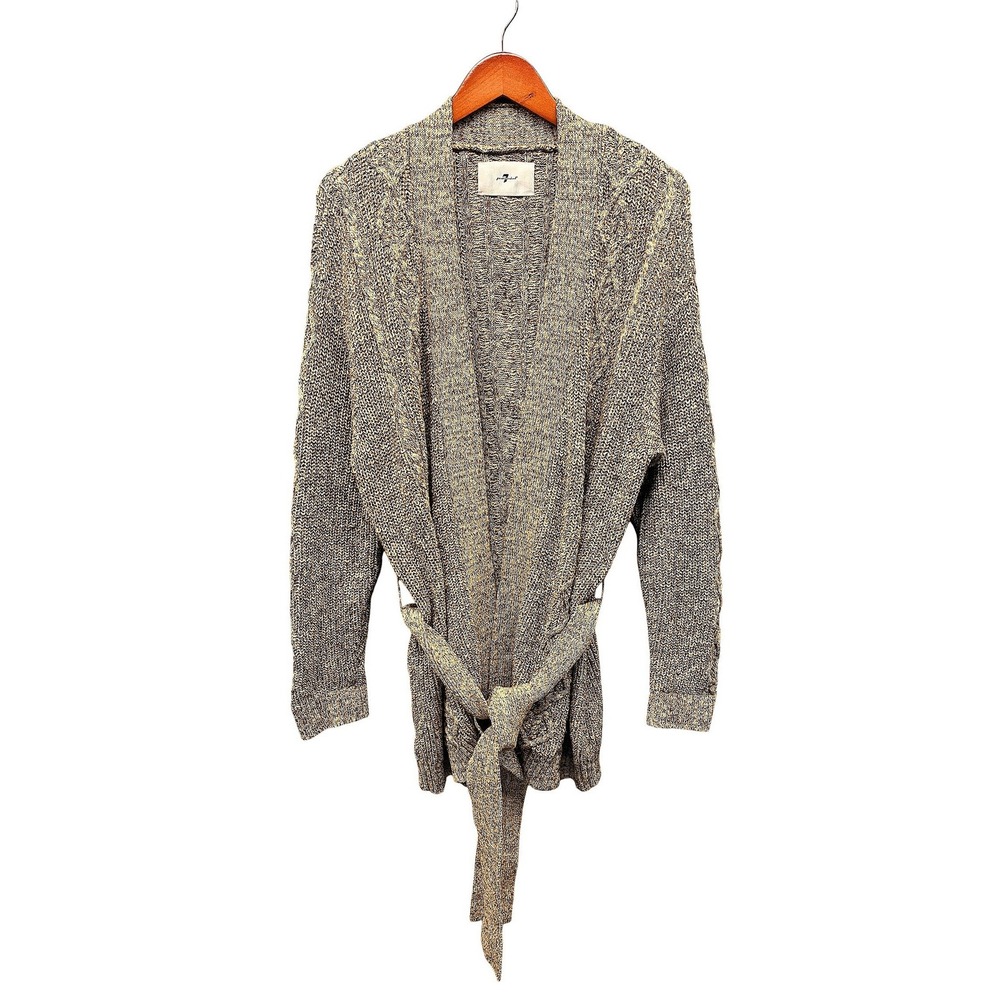 7 For All Mankind Women's Size L Tan Belted Cardigan Sweater Long Sleeve READ